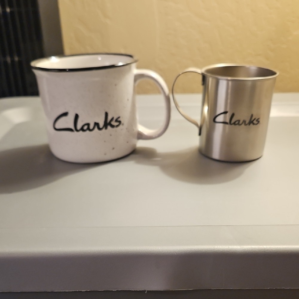 Clarks Speckled White and Stainless Steel Mug Duo Set